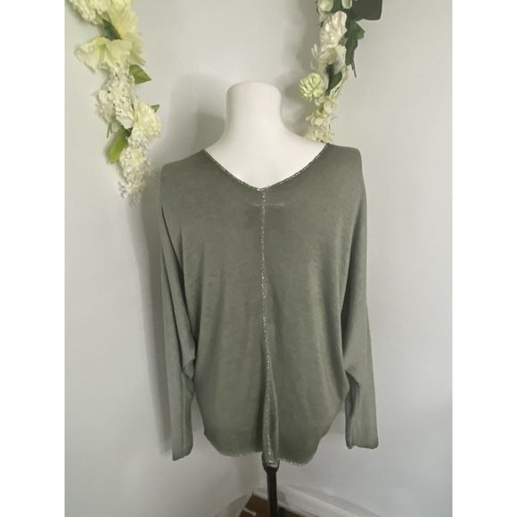 Free For Humanity Size Small Lightweight Sweater Top Metallic Trim Long Sleeves - Picture 13 of 16